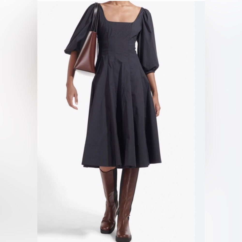 New STAUD Swells Puff Sleeve Midi Dress sz 00